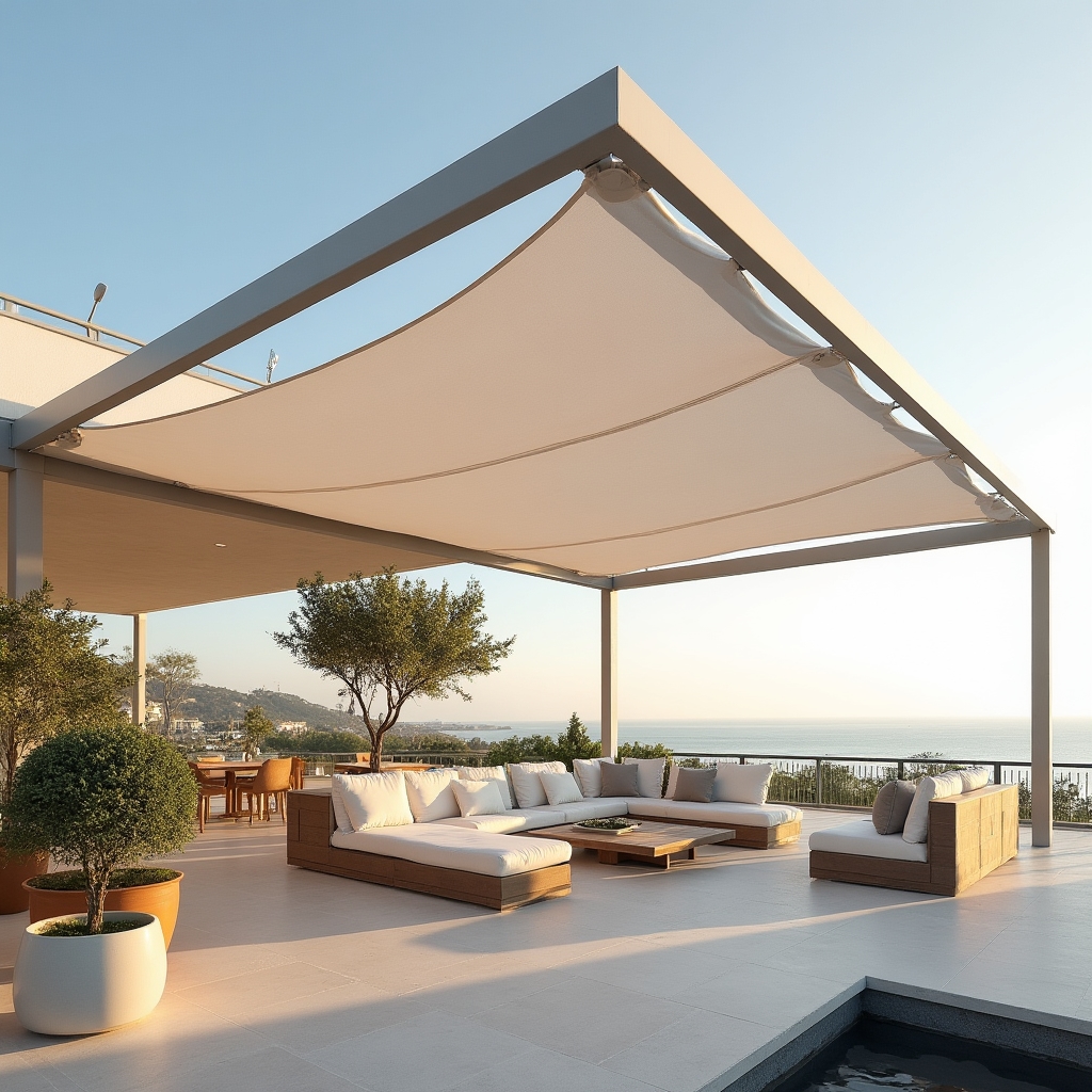 Elegancka pergola hotelowego tarasu przy morzu